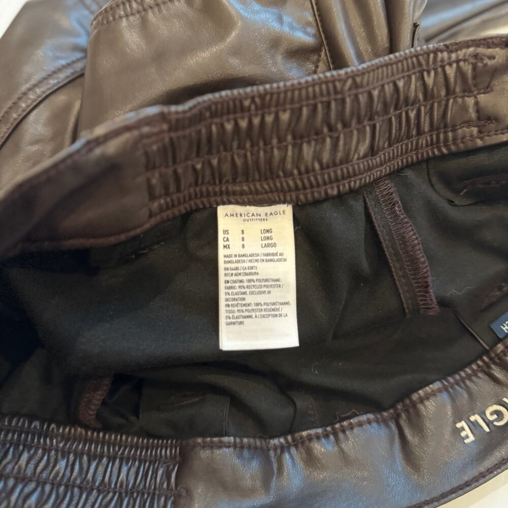American Eagle Vegan Leather Cargo Pants Brown Straight Leg Women's 8 Long Y2K - Picture 16 of 16